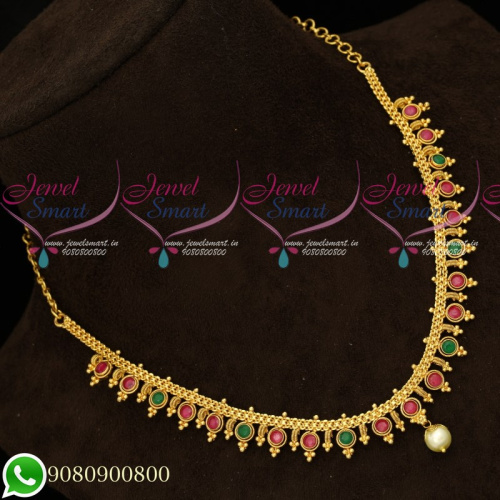 NL19365 Simple Trendy Gold Plated Daily Wear Imitation Necklace South Indian Collections