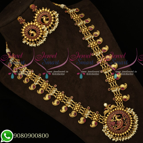 NL19349 Wholesale Price Peacock Design Traditional Mango Haram Gold Look Traditional Jewellery Designs