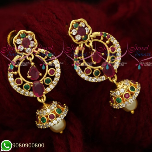 J19476 Gold Plated AD Stones Jewellery Chandbali Screwback Earrings Designs