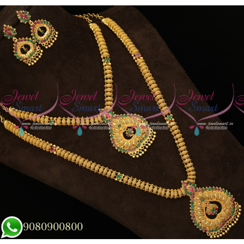 NL19437 Gold Plated South Indian Combo Jewellery Set Short Long Necklace Designs