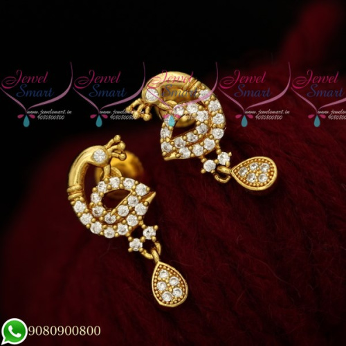 ER16318 AD Jewellery Small Ear Studs Peacock Pearl Drops Stylish Imitation Online