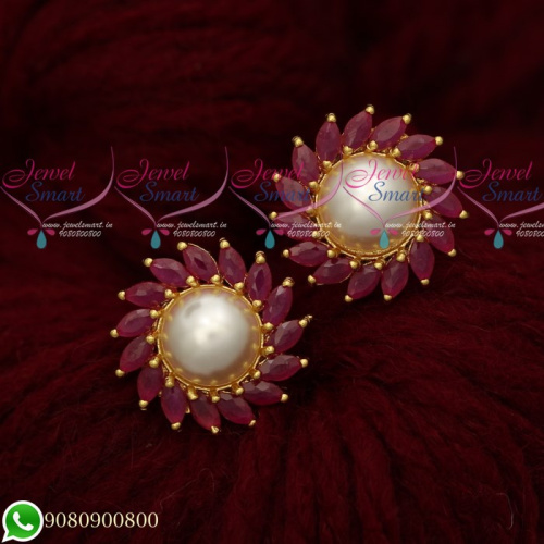 Pearl Ear Studs Online Marquise AD Stones Designer Jewellery Collections ER19488