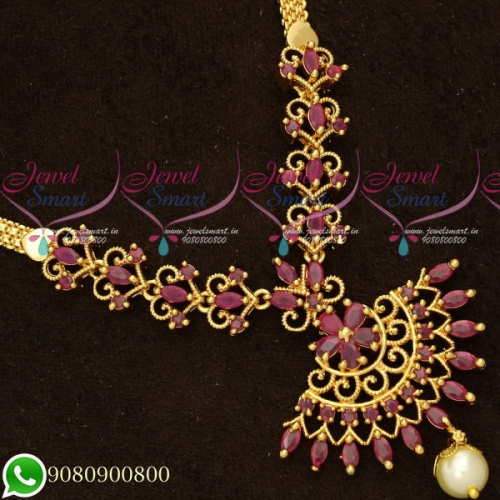 NL19239 South Indian Ruby Stones Daily Wear Trendy Necklace Gold Plated Imitation Jewellery