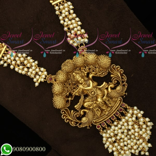 NL19472 Gold Plated Temple Jewellery Antique Matte Pearl Haram Traditional Designs