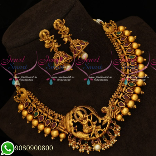 NL19359 Lord Krishna Design Single Side Mugappu Necklace Temple Jewellery Online