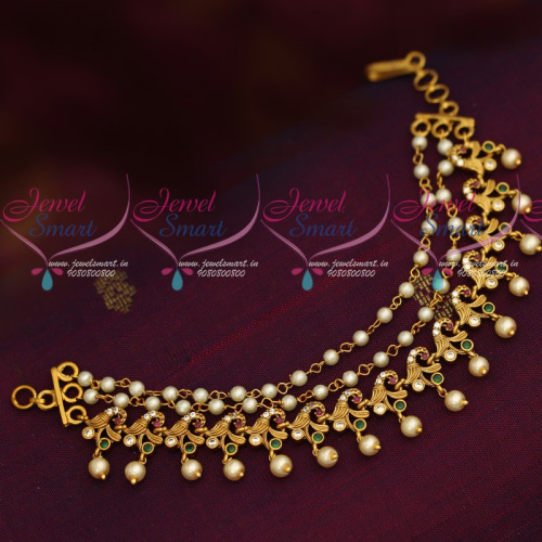 EC19197 Antique Bridal Matte Gold Plated Pearl Mattal ChampaSwaralu Jewellery