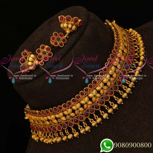 NL19422 Beautiful Choker Necklace Matte Reddish Gold Look Kemp Stones Jewellery