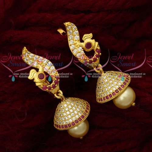 J19183 Stylish AD Peacock Bali Hoop Jhumka Earrings Latest Imitation Collections