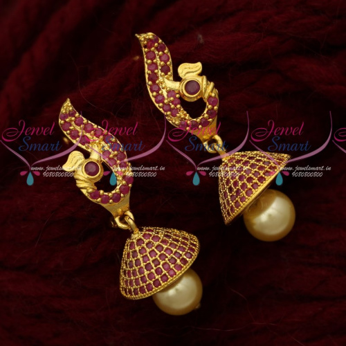 J19185 Stylish Ruby Peacock Bali Hoop Jhumka Earrings Latest Imitation Collections