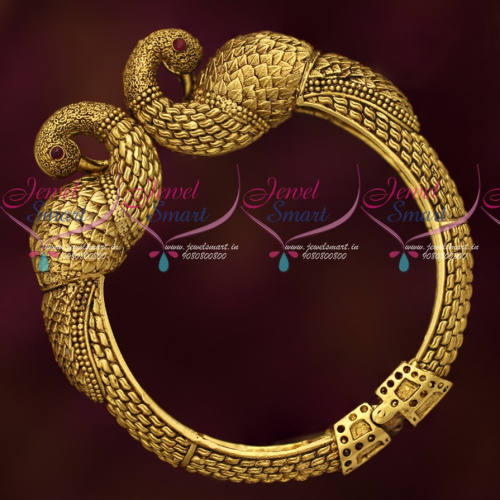 B19132 Antique Gold Finish Intricately Designed Open Kada Bracelets Imitation Jewellery Collections