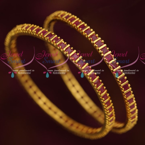 B19111 Ruby Square Stones Micron Gold Plated Daily Wear Bangles Shop Online