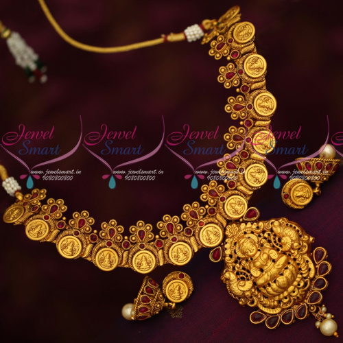 NL19156 Temple Coin Necklace Matte Look Reddish Gold Traditional Designs Online