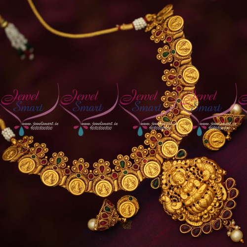 NL19157 Temple Coin Necklace Matte Look Reddish Gold Traditional Designs Online