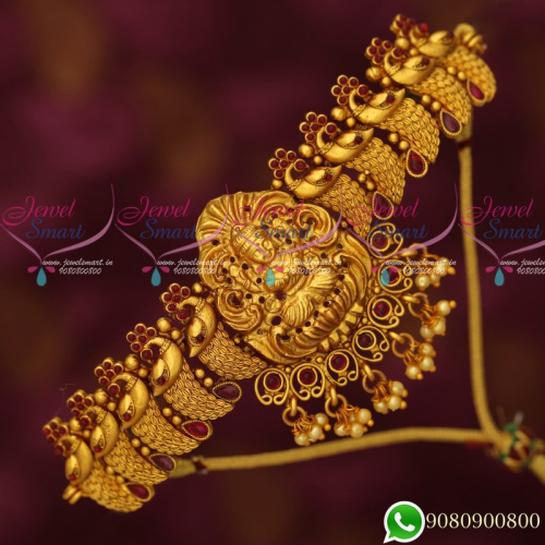 V19446R Ruby Bajuband Designs Peacock Beautiful Look Gold Plated Temple Bridal Jewellery 