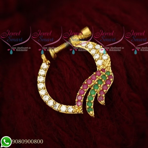 N19499 Fancy AD Stones Jewellery Nath Nose Pin Mookuthi Screw Lock Jewelry Online