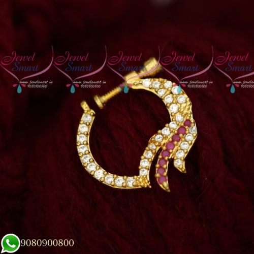 N19500 Fancy Ruby White Jewellery Nath Nose Pin Mookuthi Screw Lock Online