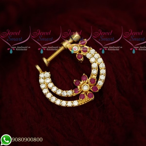N19504 Non Pierced Nose Ring Nath Designs AD Ruby Stones Online