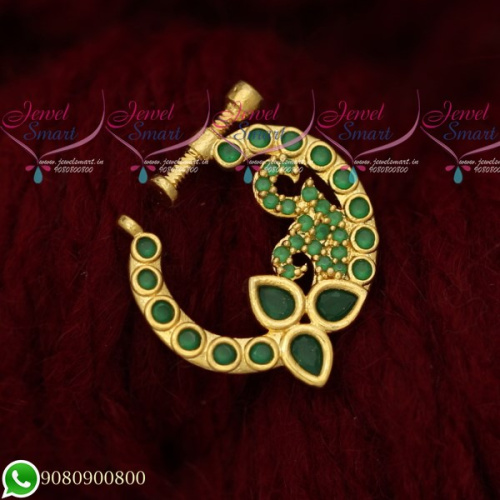 N19508 Nose Ring Designs Online Screw Lock Non Pierced AD Emerald Green Stones