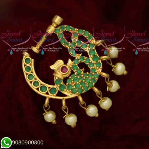 N19512 AD Emerald Stones Pearl Drops Gold Plated Jewellery Nose Rings Online