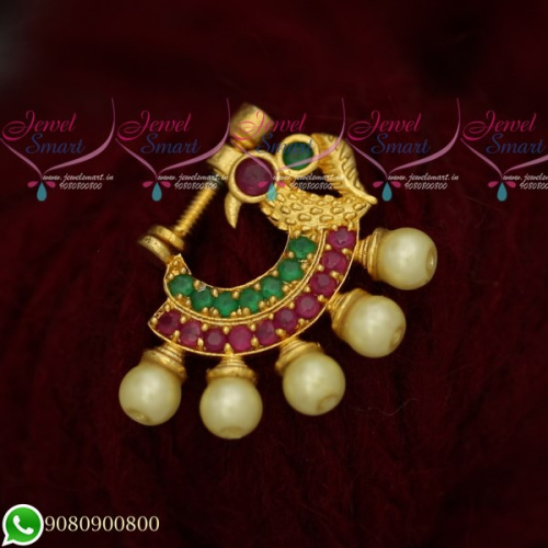 N19517 Nose Ring Designs Small Size Ruby Emerald Stones Online Screw Lock Non Pierced 