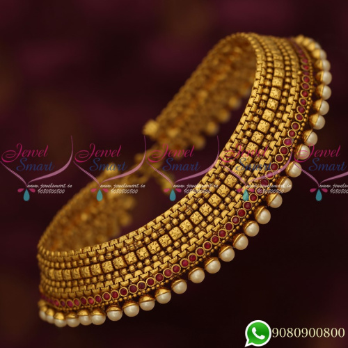 P19663R Antique Jewellery Gold Plated Matte Look Payal Anklets Broad Grand Designs Online