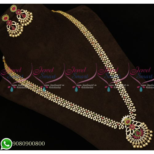 NL19642 Long Necklace American Diamond Jewellery Gold Plated Designs Latest Imitation