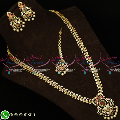 NL19644 Long Necklace American Diamond Jewellery Gold Plated Designs Latest Imitation