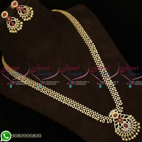 NL19645 Long Necklace American Diamond Jewellery Gold Plated Designs Latest Imitation