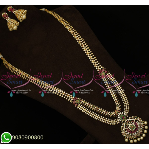 NL19647 Bridal Jewellery Long Necklace Gold Plated Haram Double Layer Designs Latest Imitation Collections Online