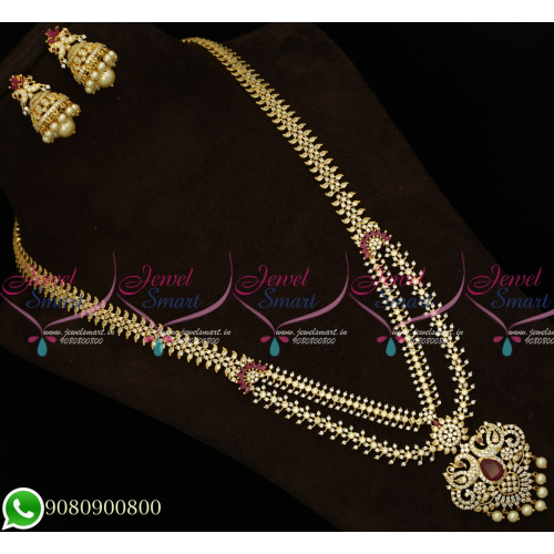 NL19649 Bridal Jewellery Long Necklace Gold Plated Haram Double Layer Designs Latest Imitation Collections Online