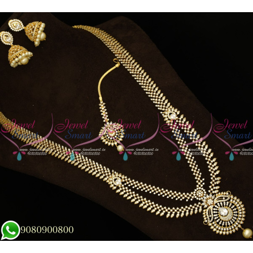 NL19650 Bridal Jewellery Long Necklace Gold Plated Haram Double Layer Designs Latest Imitation Collections Online