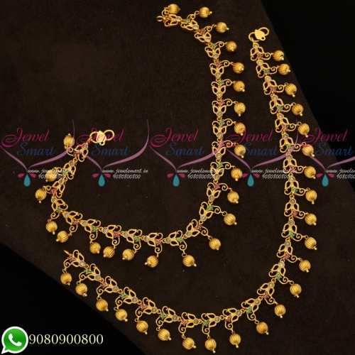 P19533 Matte Reddish Gold Plated Payal AD Stones Beads Drops Fancy Designs Online