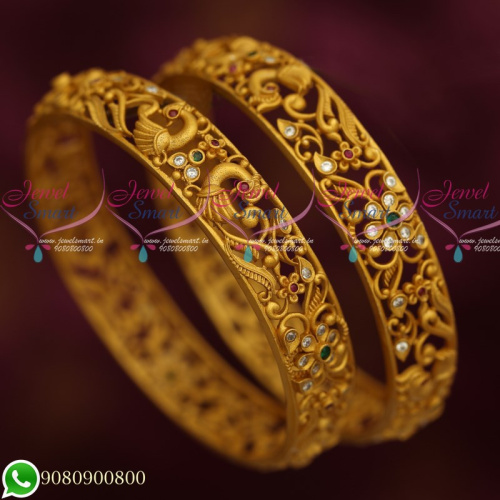 B19627 Reddish Gold Plated Jewellery Floral Matte Design Bangles New Collections 