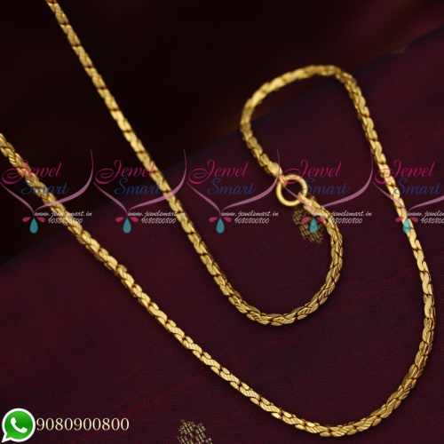 C19573 Gold Plated Square Fancy Cutting Chain Copper Metal 24 Inches Daily Wear Imitation