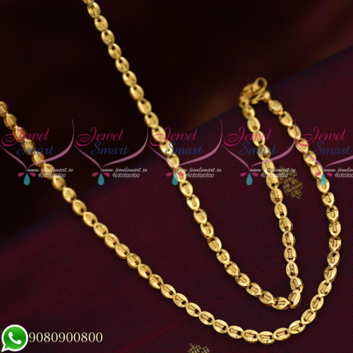C19574 Gold Plated Oval Fancy Cutting Chain Copper Metal 24 Inches Daily Wear Imitation