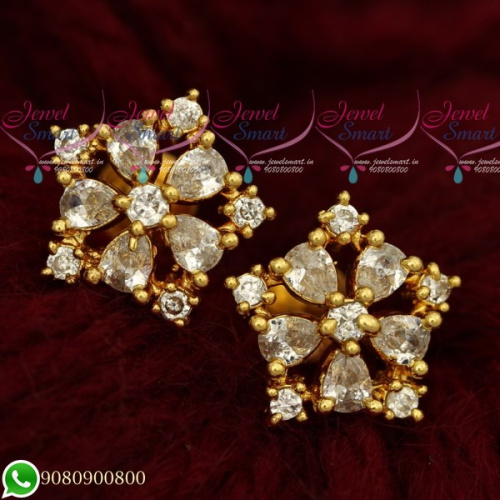 ER19684 Gold Plated Ear Studs South Screw American Diamond Jewellery Designs 