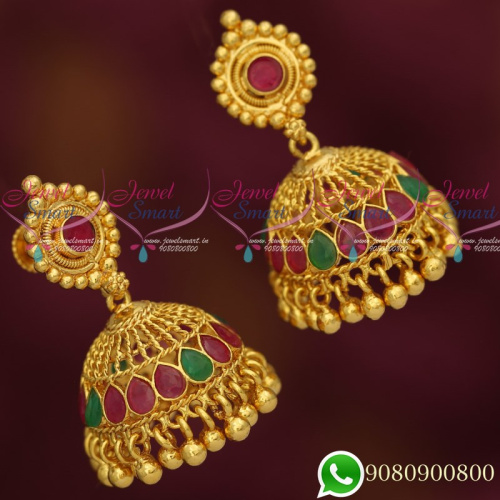 J19693 Jhumka Designs Gold Look Jewellery South Screw Lock Imitation Collections