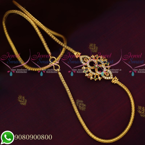 C19711 Gold Covering Floral Design Mugappu Roll Kodi Chain South Indian Jewellery Daily Wear Collecions Online