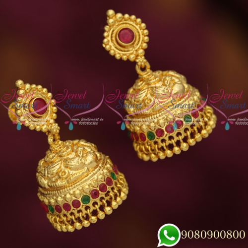 J19691 Jhumka Designs Gold Look Jewellery Nagas Work South Screw Lock Imitation Collections