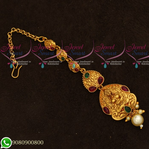 T19539 Temple Jewellery Maang Tikka Gold Plated Traditional Design Matte Finish Low Price Collections Online