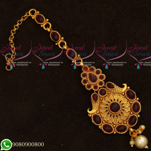 T19542 Kemp Stones Maang Tikka Designs Intricate Gold Finish Jewellery Accessory Online