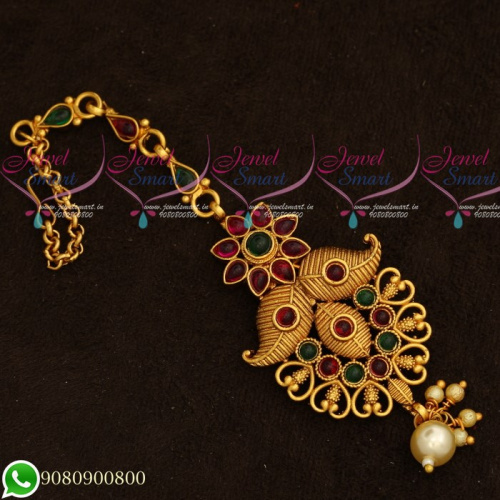 T19545 Maang Tikka Designs Gold Plated Traditional Jewellery Kemp Stones Collections
