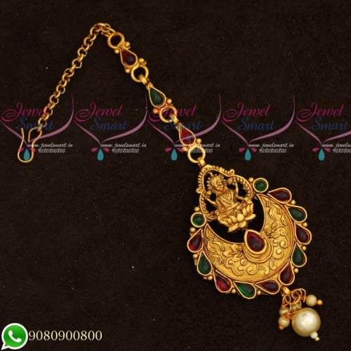 T19547 Temple Jewellery Gold Plated Maang Tikka Designs Low Price Traditional Hair Accessory Online