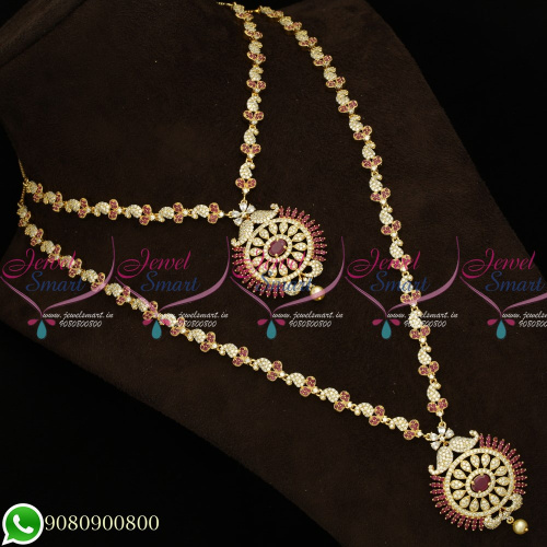 NL19629 Gold Plated Jewellery Necklace Haram Combo Designs AD Stones Matching Bridal Set