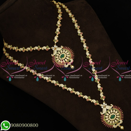 NL19631 Gold Plated Jewellery Necklace Haram Combo Designs AD Stones Matching Bridal Set