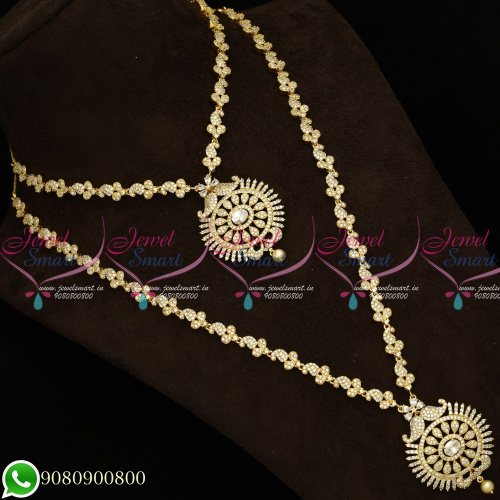 NL19632 Gold Plated Jewellery Necklace Haram Combo Designs AD Stones Matching Bridal Set