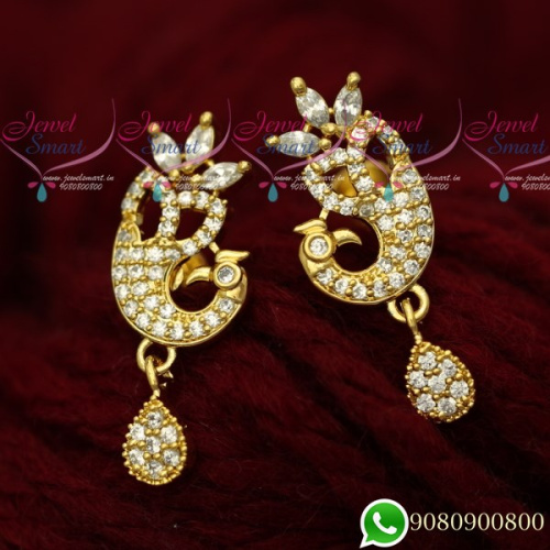 ER19725 Gold Plated Peacock White Stone Ear Studs South Screw Designs Imitation Jewellery Online