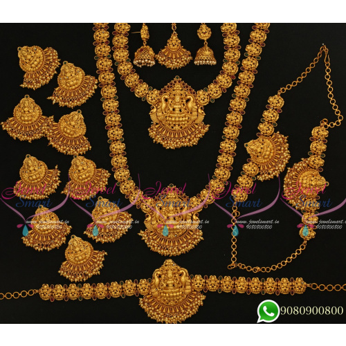 BR19723 Gold Plated Temple Jewellery Bridal Designs Wedding Set Matte Finish Premium Collections Online