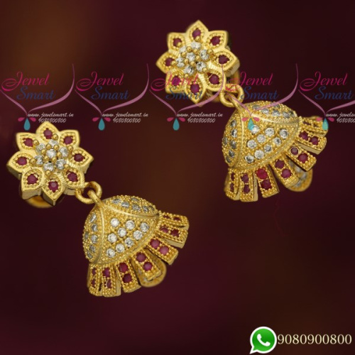 J19670 New Design Jhumkas Gold Plated Ruby AD Stones Jewellery Jimikky Screwback Kammal Online