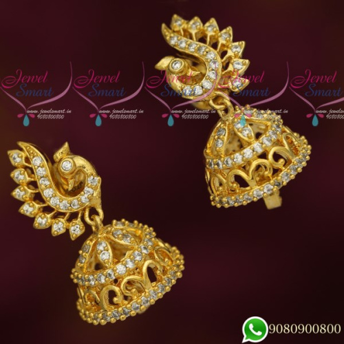 J19674 Peacock Jhumka Designs Fancy Gold Look Jewellery AD Stones  Imitation Collections Online